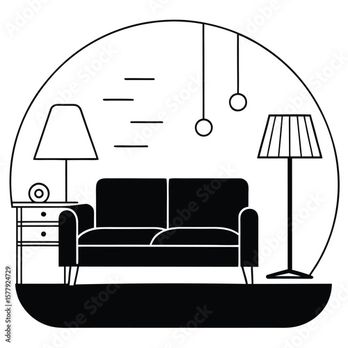 Minimalist Line Art Living Room Sofa Lamp Coffee Table