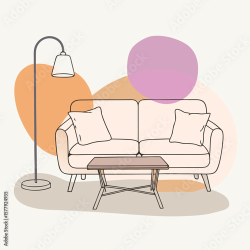 Minimalist Line Art Living Room Sofa Lamp Coffee Table