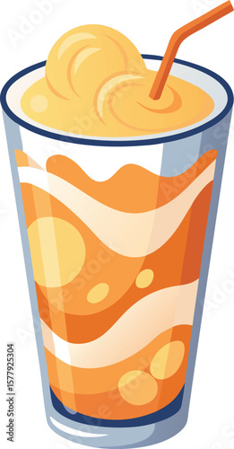 Cold Pressed Juice Variations Refreshing Mango Smoothie in Tall Glass with Straw, Perfect Summer Drink, Tropical Fruit Beverage Illustration