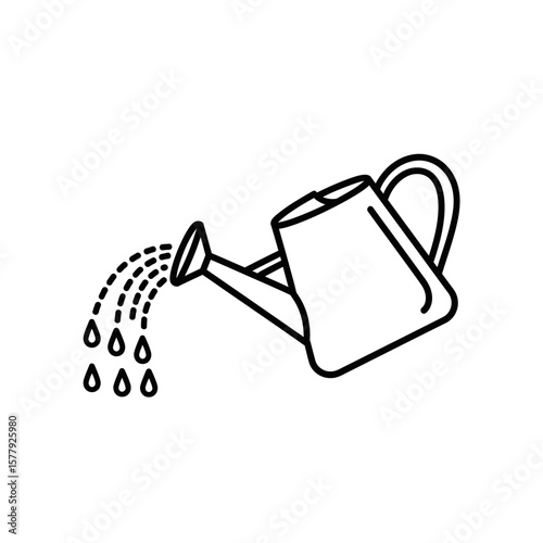 Watering Can Pouring Water Outline Illustration  