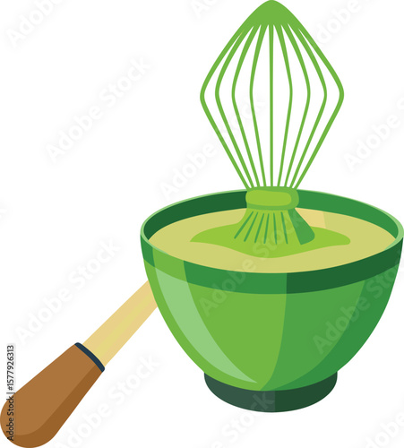 Herbal Tea Steam Aromatics Green Mixing Bowl with Whisk and Wooden Handle for Matcha Preparation, Baking, or Cooking