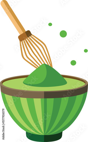 Herbal Tea Steam Aromatics Preparing a Delicious Matcha Latte: A Step-by-Step Guide with Whisk and Bowl