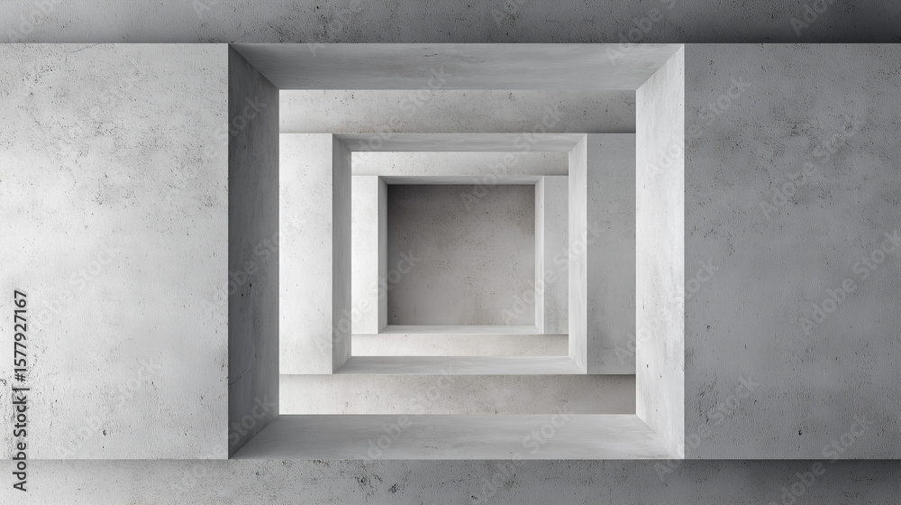 Fototapeta premium Concrete tunnel with repeating square frames creating a sense of depth.