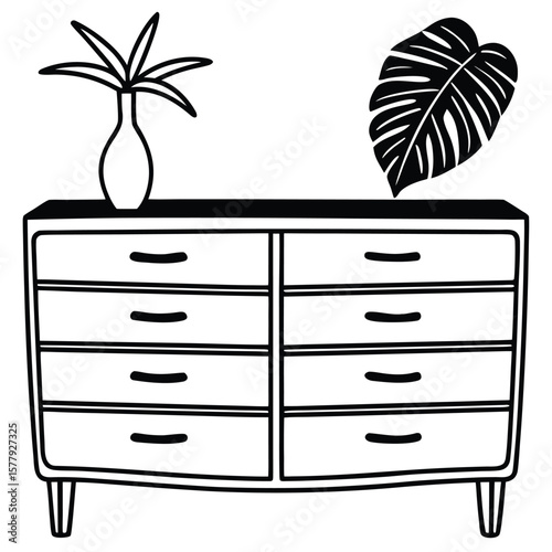 Mid Century Modern Dresser Line Drawing Design