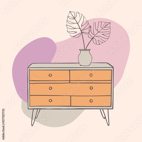 Mid Century Modern Dresser Line Drawing Design