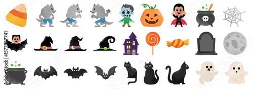 Celebrate Halloween with this spooky collection of design elements featuring ghosts, bats, pumpkins, witches and other icons.