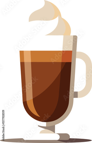 Herbal Tea Steam Aromatics Delicious Coffee Drink with Whipped Cream in a Glass Mug, Perfect for a Cozy Autumn...