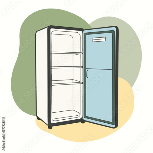 a minimalist line drawing of a refrigerator. The refrigerator is a two-door model, 