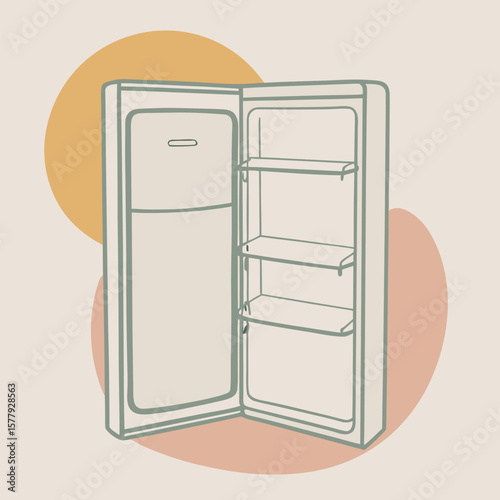 a minimalist line drawing of a refrigerator. The refrigerator is a two-door model, 