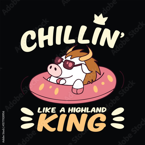 Chillin' Like a Highland King Funny Cow Summer T-Shirt Vector Design Art
