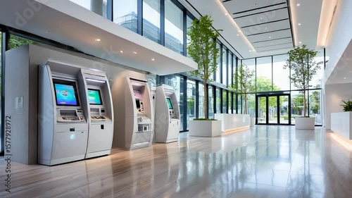 Modern Bank Lobby with Automated Teller Machines