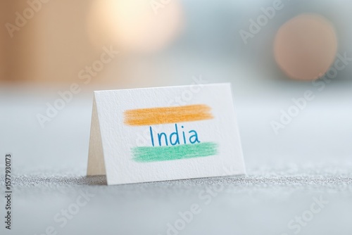 handwritten note saying india placed beside hand-drawn flag