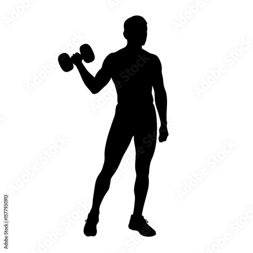 Man lifting dumbbell in silhouette against a white background  
