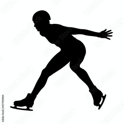 Silhouette of a female figure skater gliding on ice  
