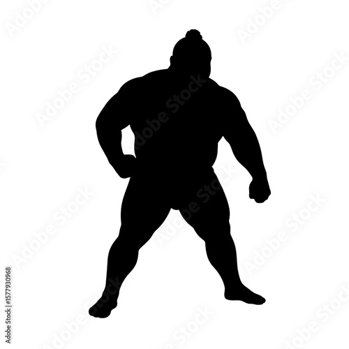 Silhouette of a muscular sumo wrestler standing confidently  