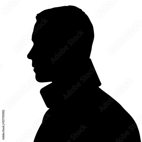 Silhouette of a man with collar in profile on white background  