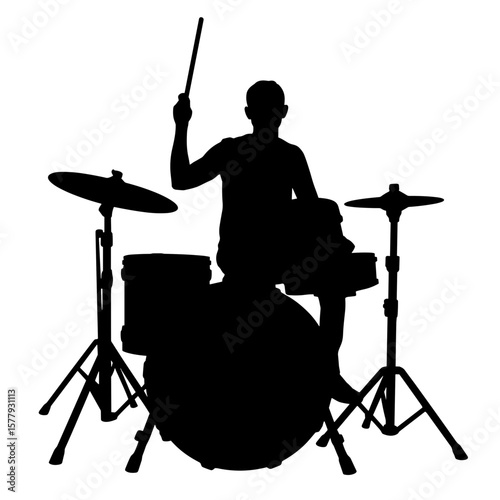 Drummer silhouette playing percussion instrument in dynamic pose  