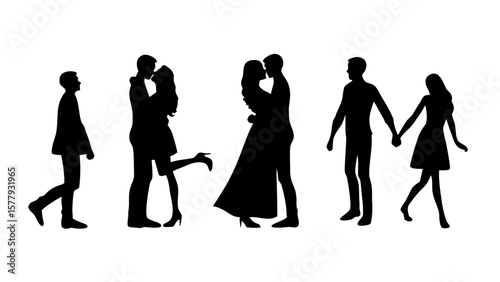 Romantic Couples Silhouette PNG Transparent Background Walking Hugging Kissing Holding Hands