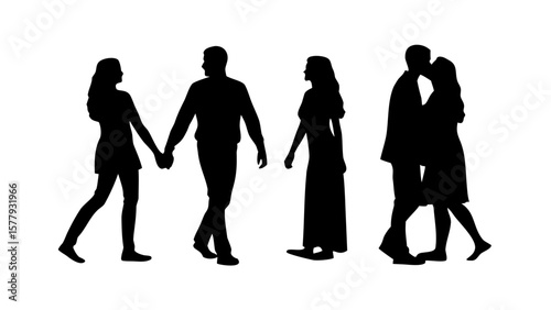 Romantic Couples Silhouette PNG Transparent Background Walking Hugging Kissing Holding Hands