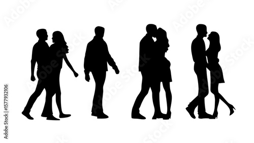 Romantic Couples Silhouette PNG Transparent Background Walking Hugging Kissing Holding Hands