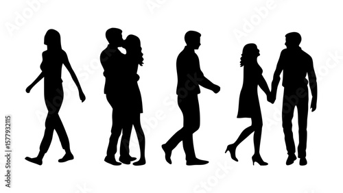 Romantic Couples Silhouette PNG Transparent Background Walking Hugging Kissing Holding Hands