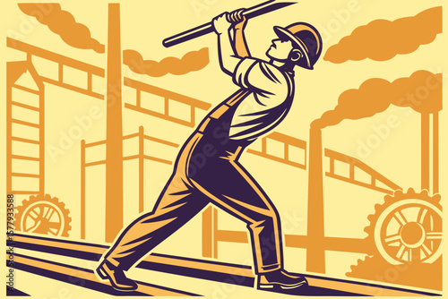 Industrial worker in action inside factory setting highlighting strength and focus