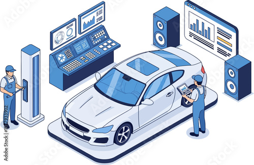 Car diagnostics and repair service automotive maintenance and inspection shop
