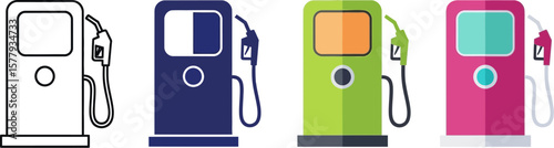 Gas station pump icons vector illustration fuel petrol station design set