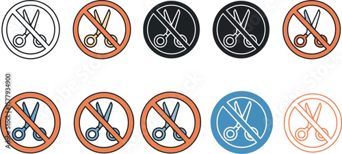No scissors vector set prohibition sign cutting not allowed restricted area icon