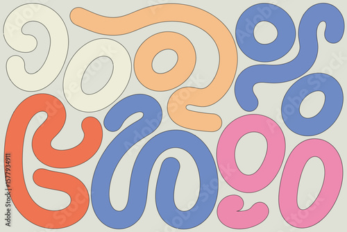 A playful arrangement of colorful rounded shapes and lines creating a whimsical abstract design element