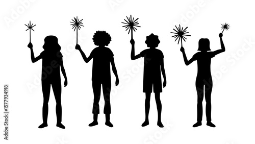 Festive Silhouettes Celebration Sparklers Fireworks Transparent PNG