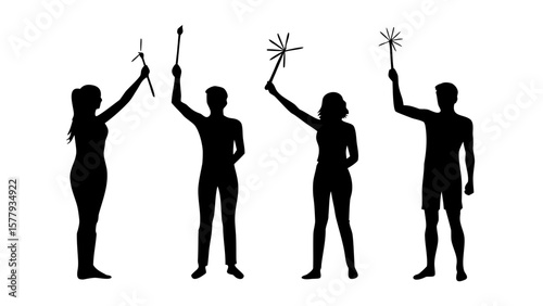 Festive Silhouettes Celebration Sparklers Fireworks Transparent PNG