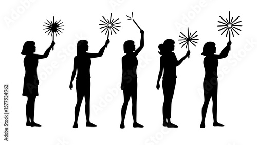 Festive Silhouettes Celebration Sparklers Fireworks Transparent PNG