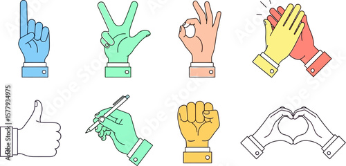 Hand gestures vector set for business communication and design elements use