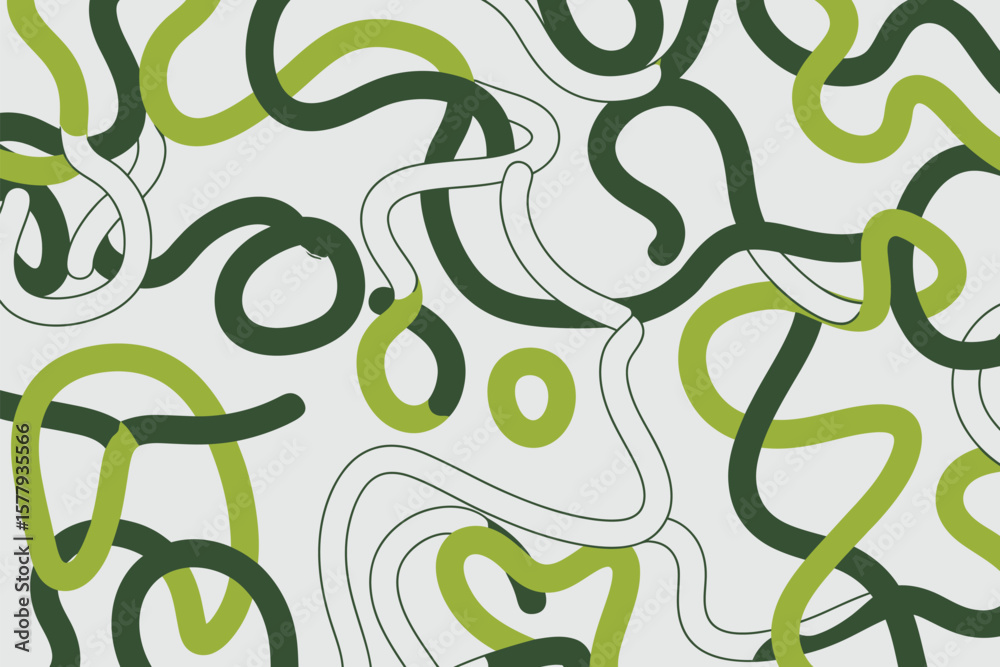 Obraz premium A playful pattern of green and dark green squiggly lines on a white background creating a fun design