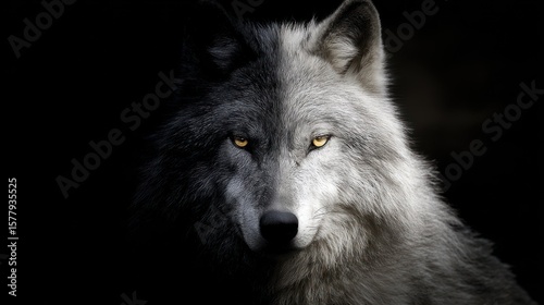 Wolf split in two halves of dark and light