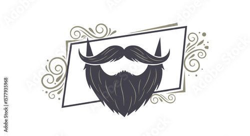 Vintage beard logo design with decorative elements and frame  