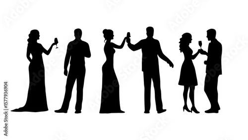 Wedding Silhouettes PNG Transparent Background – Bride, Groom, Guests, Dancing, Toasting