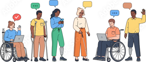 Inclusive diverse group of people with disabilities vector illustration