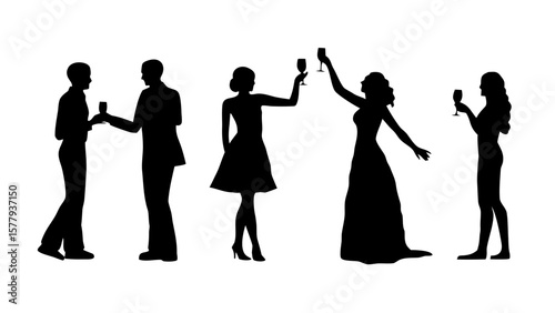 Wedding Silhouettes PNG Transparent Background – Bride, Groom, Guests, Dancing, Toasting