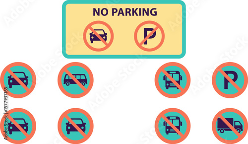 No parking sign illustration with car bus and truck restrictions vector art
