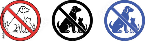 No pets allowed sign with dog and cat icons in red black and blue