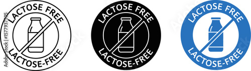 Set of three lactose free icons with bottle symbol and prohibition sign