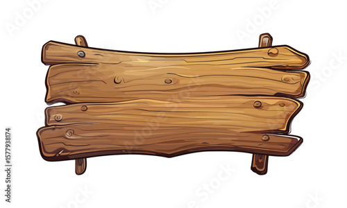 Cartoon wooden hanging signboard with rustic plank banner vector