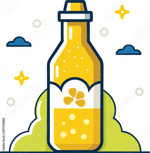 Functional Wellness Beverages Delicious Yellow Citrus Drink in Glass Bottle, Fresh and Zesty Beverage, Summer Refreshment, Healthy and...