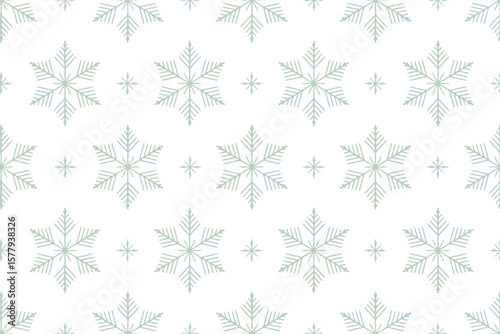 A repeating pattern of light blue snowflakes and small stars on a white background for winter themes