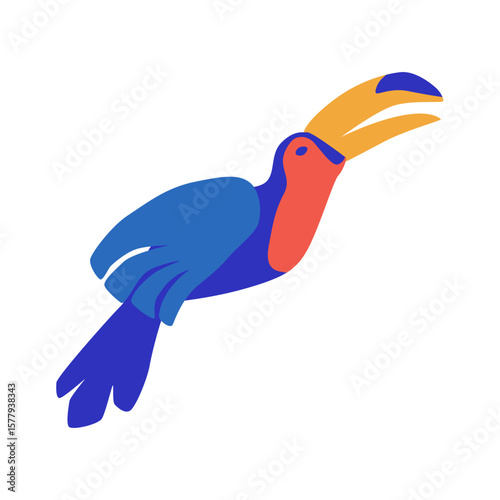 Graceful toucan art features vibrant colors and simple shapes, ideal as a scalable graphic for branding or children's designs.