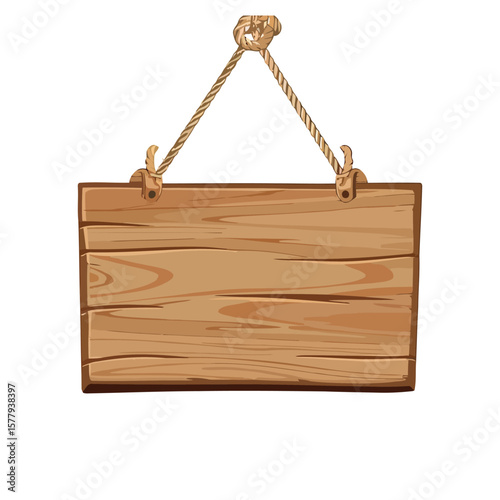 Rustic wooden hanging signboard with empty vintage wood plank vector on white background