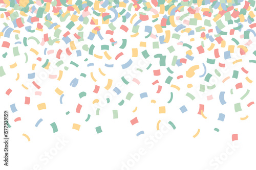 A pastel confetti falling down with light blue green yellow and pink on a white background design art