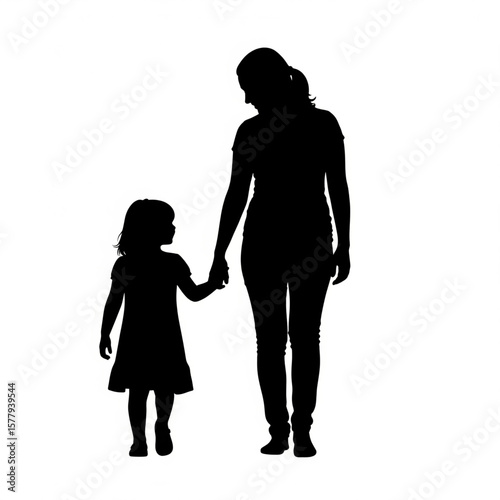 Mother and Daughter Walking Silhouette